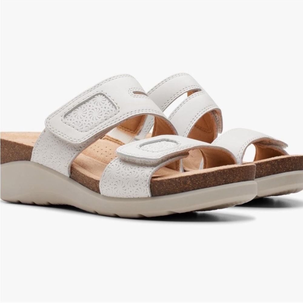 Clarks Calenne Maye Wedge Sandal Shoes White Size‎ 9
